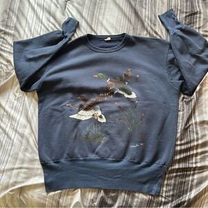 Men's Crewneck Sweater in Navy with Duck Print